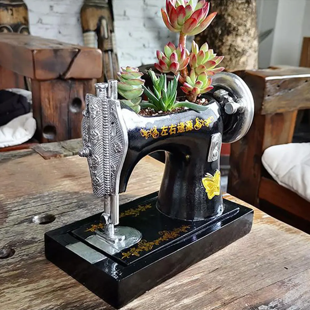

Resin Flower Pot Ornament Succulent Sewing Machine Planter Decoration Planters Small Mini Pots