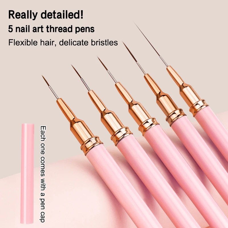ชุดพู่กันสำหรับตกแต่งเล็บแบบมืออาชีพ 5 ชิ้น สำหรับวาดลายเส้นและงานเพ้นท์เล็บ, พู่กันเจลสำหรับตกแต่งเล็บ ขนาด 7/9/11/15/20 มม.