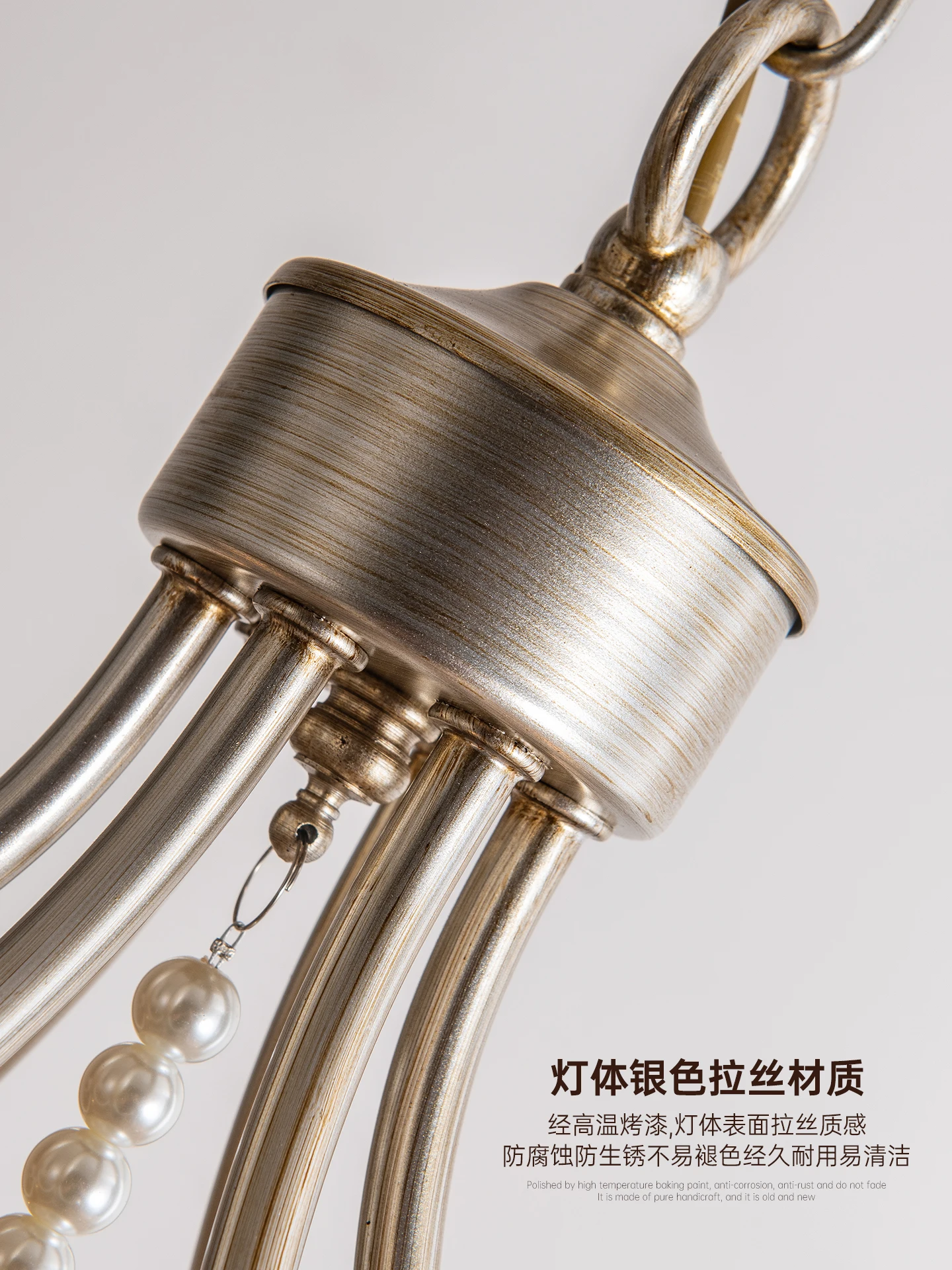 مصباح رئيسي لغرفة المعيشة من الكريستال، فيلا أمريكية قديمة فضية، غرفة نوم راقية، غرفة طعام، مصباح كريستالي لؤلؤي