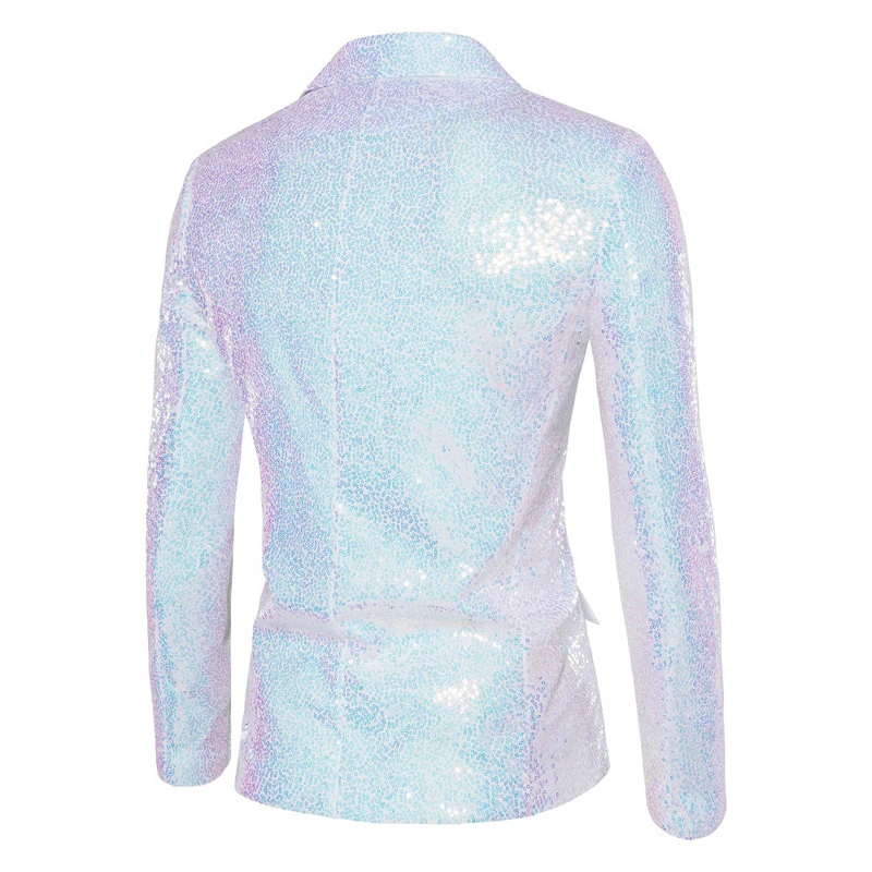 Casaco de smoking de gola alta masculino, blazer brilhante branco lantejoula glitter, casaco de um botão, festa do noivo do casamento, baile de baile