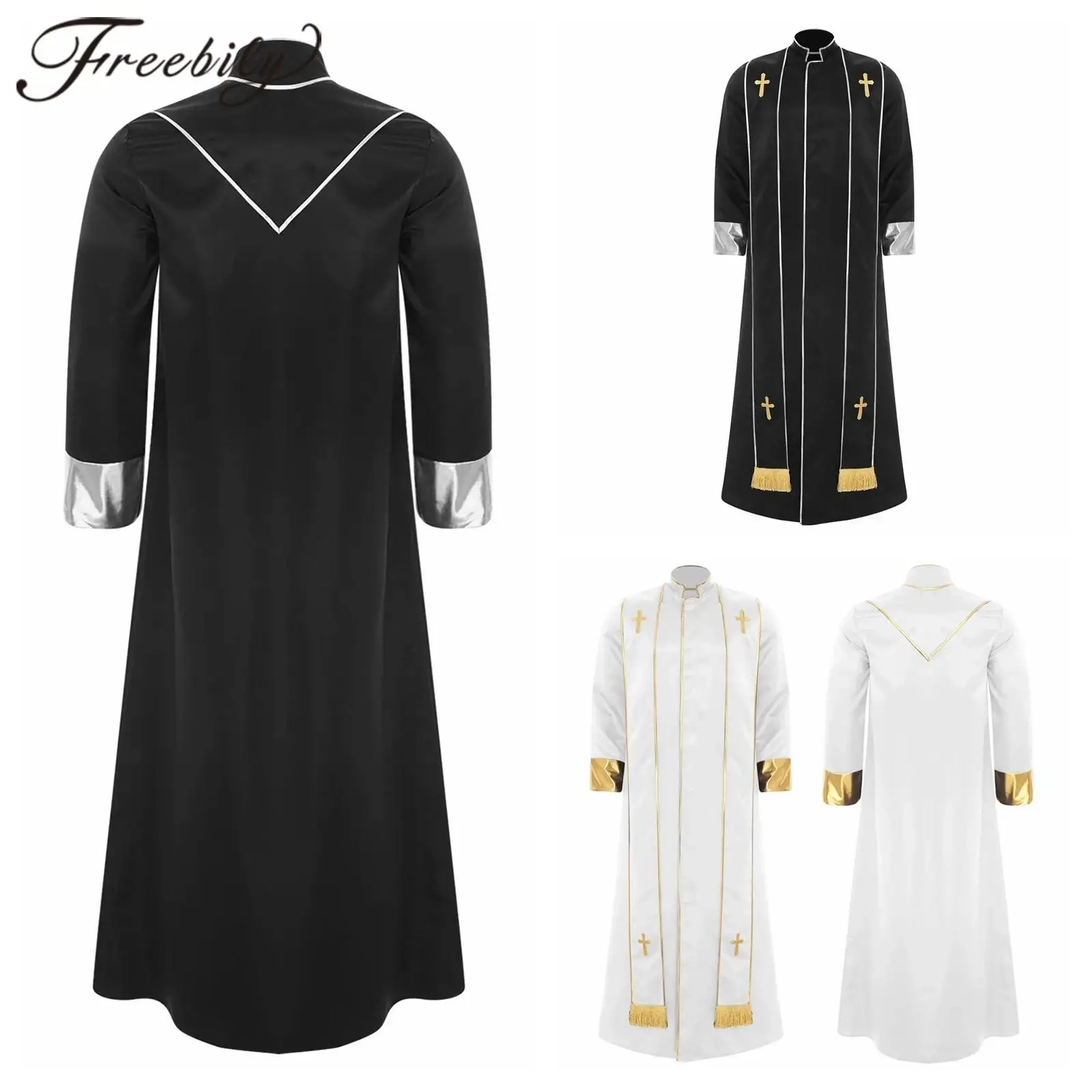 

Mens Catholic Priest Cosplay Costumes Man Cassock Vestments Halloween Party Dress Up Priest Robe Religious Clergy Costumes