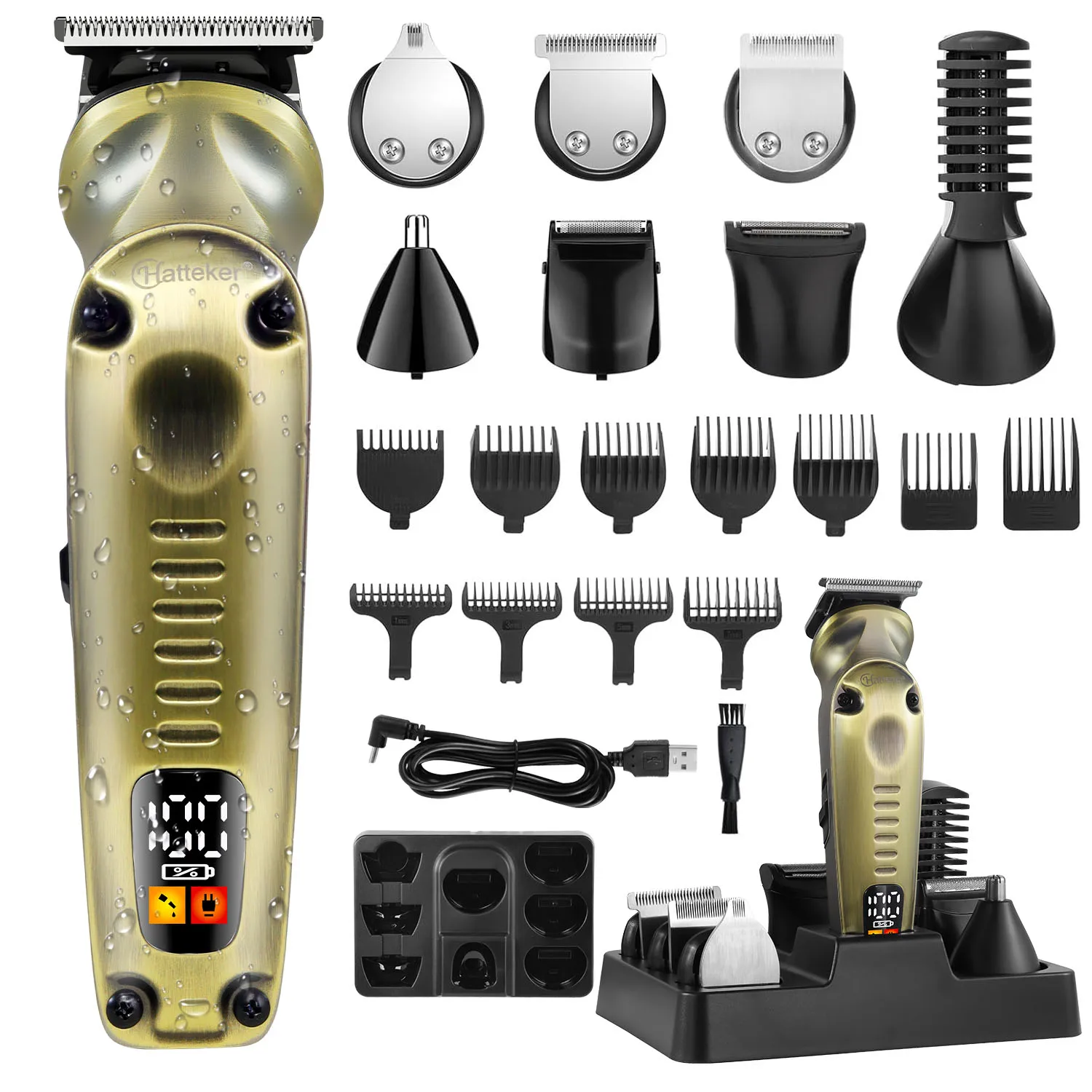 Hatteker 8-in-1 Professional Hair Clipper Set Rechargeable Electric Shaver Nose Trimmer Beard Styler & Hair Sculpting Kit​