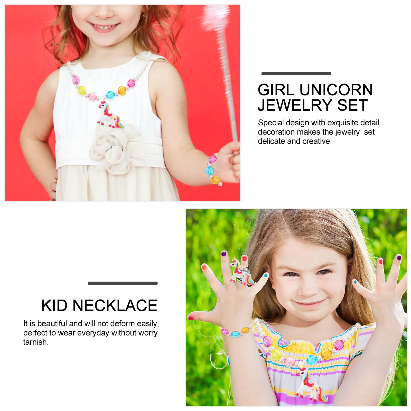 

1 set Children Jewelry Set Acrylic Necklace Bracelet Earring Girl Unicorn Kid Toddler Fashion Party Banquet Everyday Wear Toy