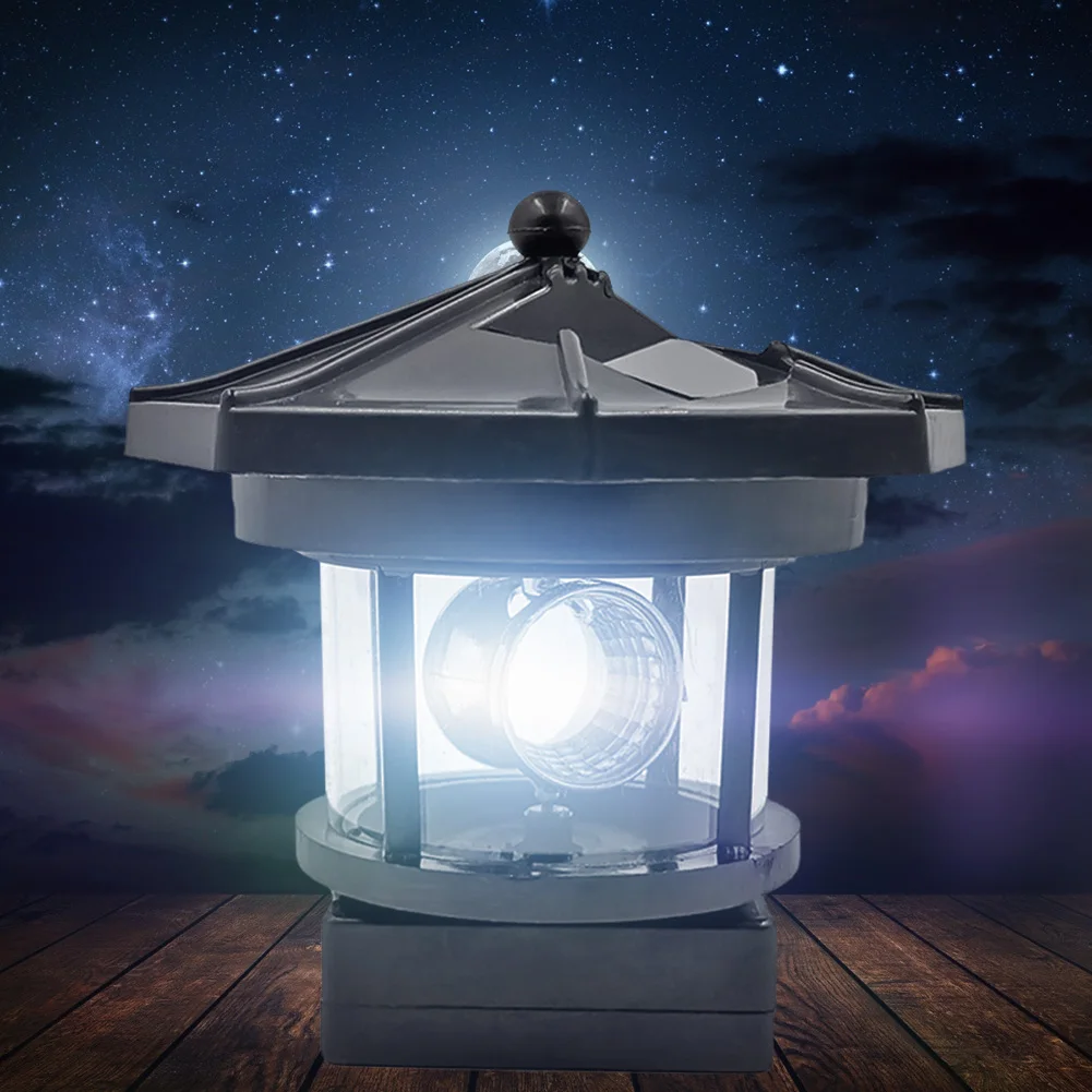

Lighthouse Shape Solar LED Light Garden Fence Outdoor Beacon Rotating Beam Lamp