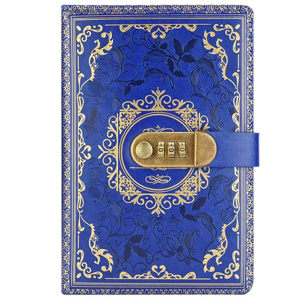 PU Leather A5 Journal Notebook Embossed Design Hard Cover Personal Planner Organizers Ruled Lined Paper Combination Lock