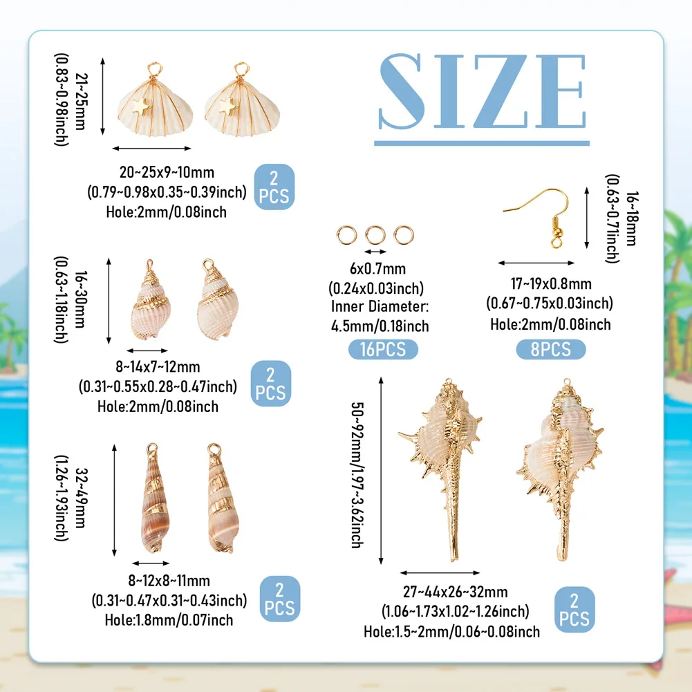 8 pcs DIY Natural Shell Dangle Earring Making Kits Golden For Making Earring Jewerlry Accesssories  Charms Gift Beach Style