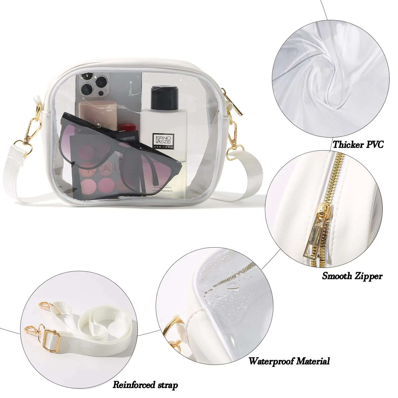 Clear Crossbody Bag, Stadium Approved Clear Purse Bag for Concerts Sports Events Festivals