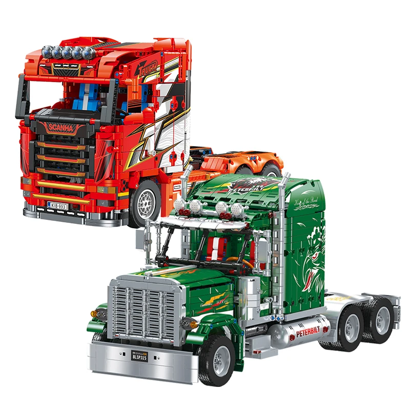 Zware vrachtwagen MOC Bricks Model STEM Trailer Auto Technische blokken Set Transportvoertuig Bouwspeelgoed Volwassen kind Verjaardagscadeaus - afbeelding 2
