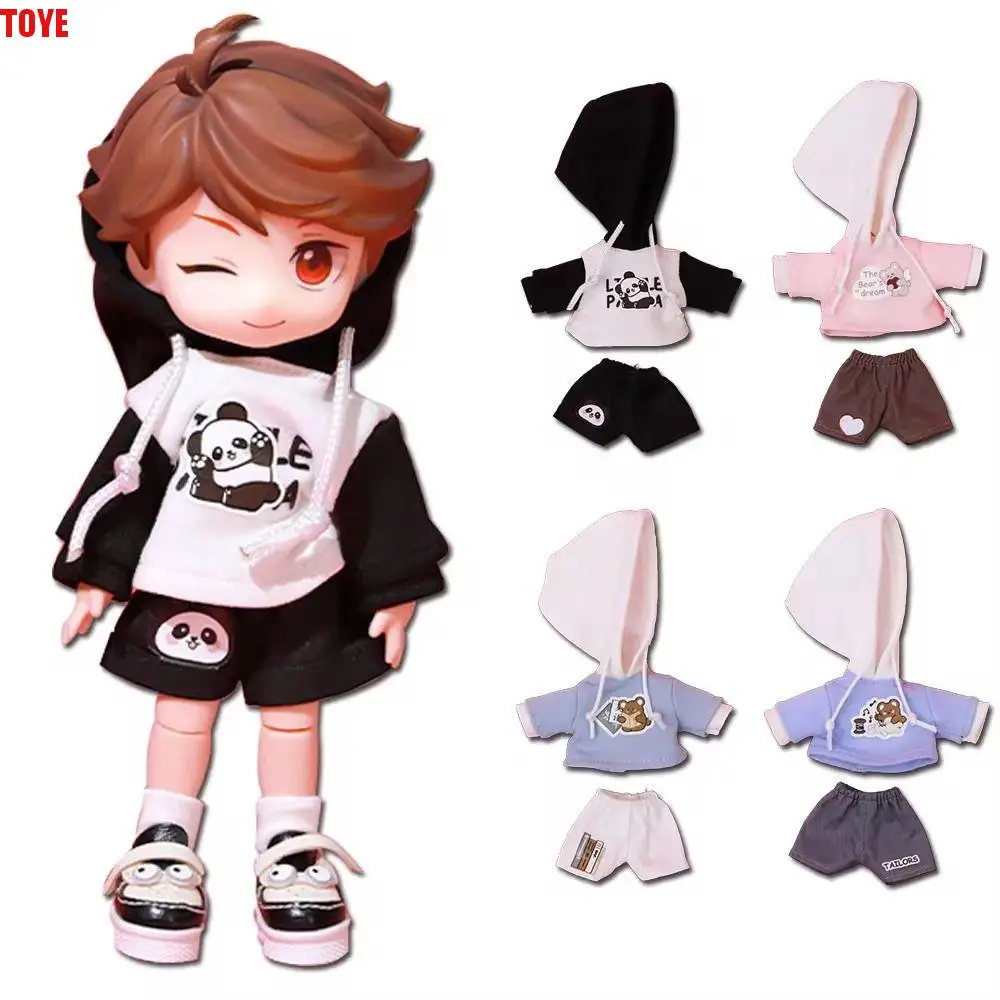 Sweatshirt OB11 Doll Hoodie Set Casual Wear Bear Pattern Doll Sweatshirt Set Handmade Dress Up Hippop Shorts Set DIY Toy