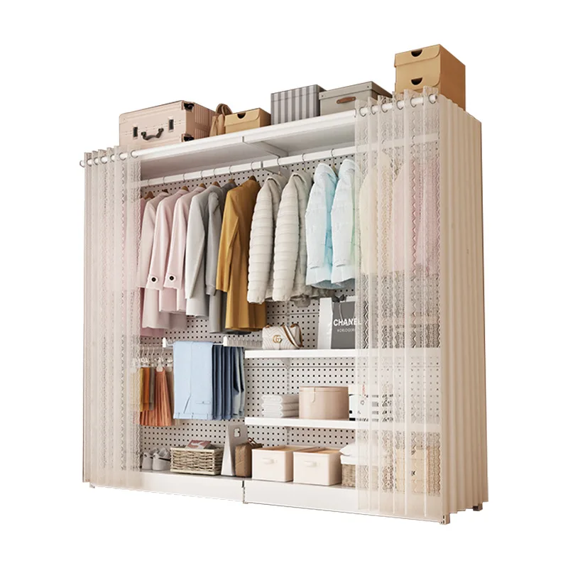 

Hole board wardrobe metal hanger household, bedroom cloakroom shelf open simple rack