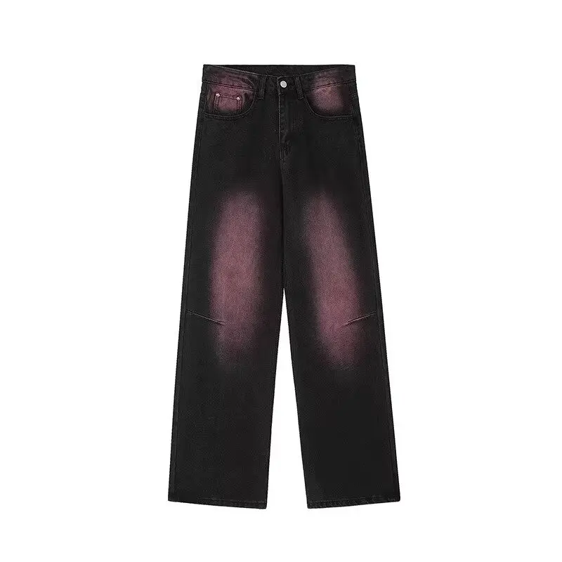 Red Vintage Harajuku Jeans Women Cyber Wide Leg Hippie Denim Pants High Waist Streetwear Trousers Casual Kpop Baggy Full Length