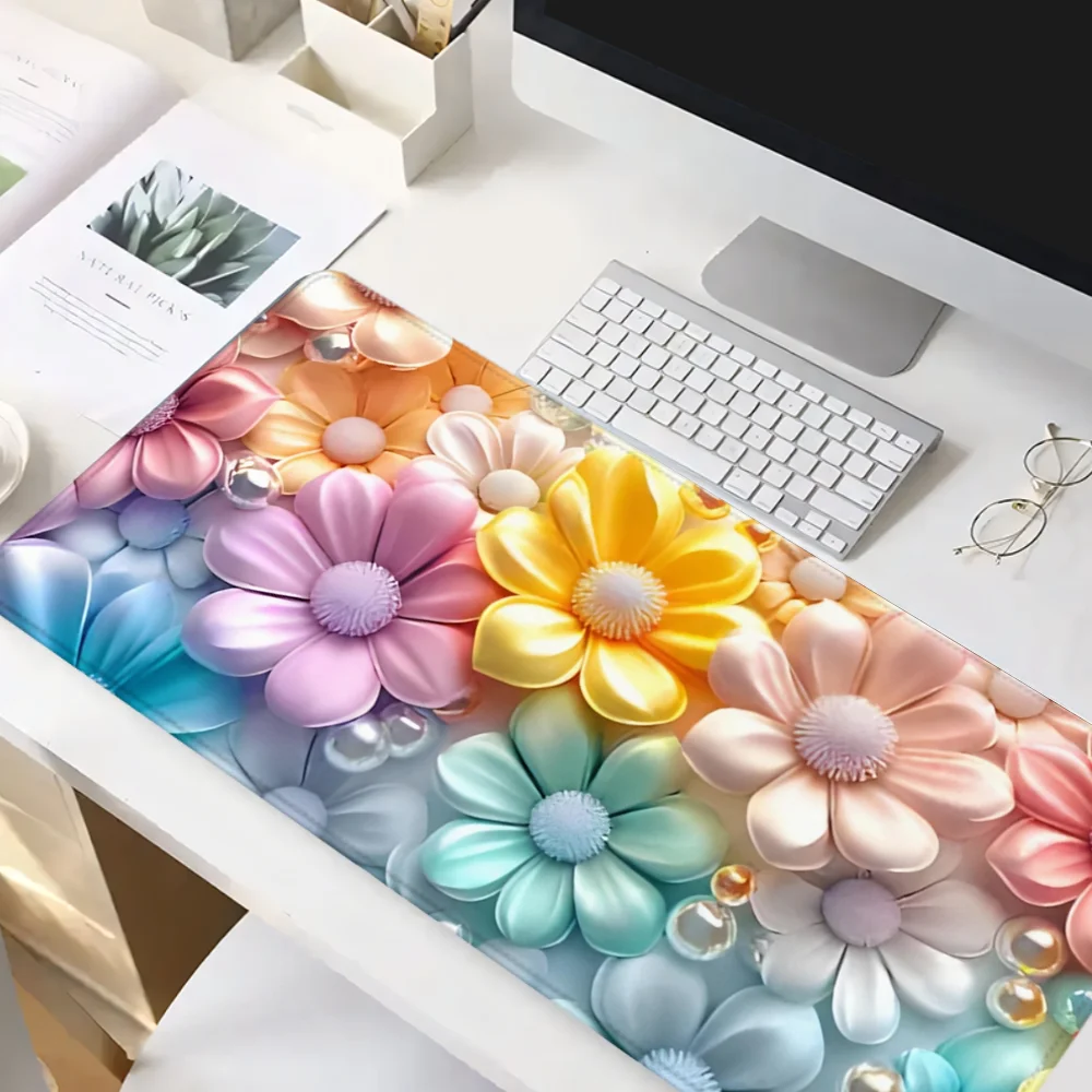 Color Flowers Mouse Pad XXL Gaming Mousepad Rubber Base with Stitched Edge Non-Slip Desk Pad Large Computer Desk Accessories