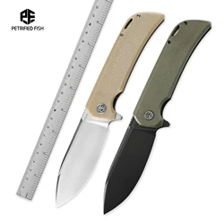 Pesce petrificato PFB05 Coltello pieghevole Coltelli da tasca Utensili manuali 14C28N Coltello a lama Manico in micarta Sopravvivenza Pesca da campeggio all'aperto