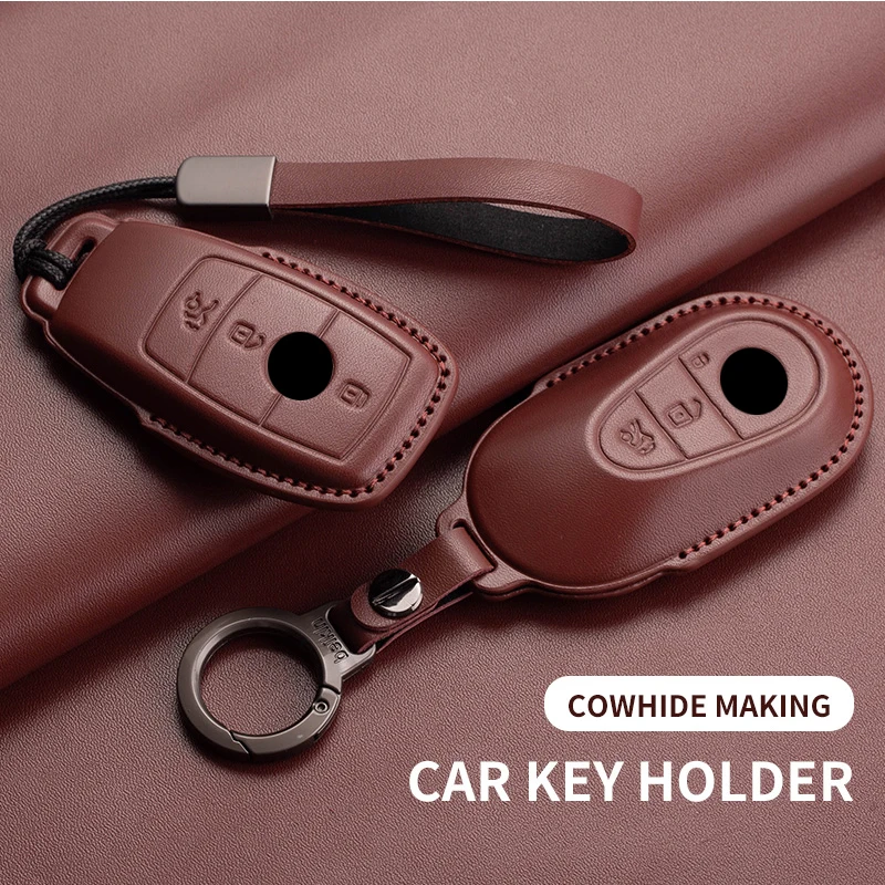 Couro Car Key Case Remote Cover Shell Bag Holder Fob Para Mercedes Benz A B C E S Class S400L CLA CLS GLC GLE GLS EQE EQS AMG