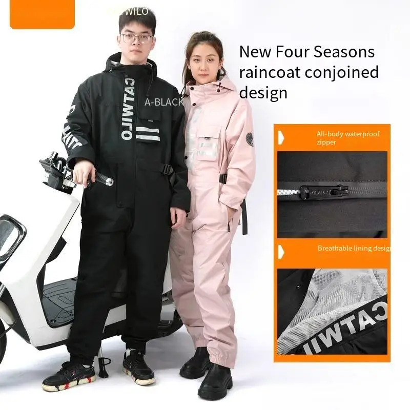 Electric Motorcycle Full-body Raincoat for Riders, Unisex Long Version with Fleece Lining, Waterproof and Rainproof Riding Rain
