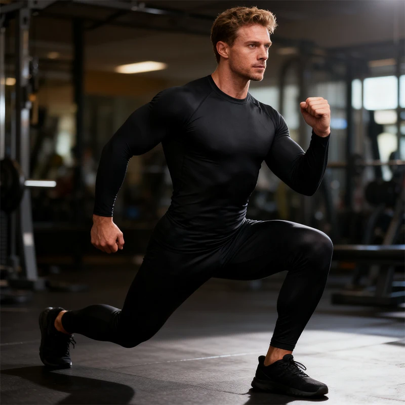 Winter Compression Running Sets Men Long Sleeve Shirt Basketball Fitness Gym Clothing Male Workout Muscle Top Tracksuit Fleece image 5