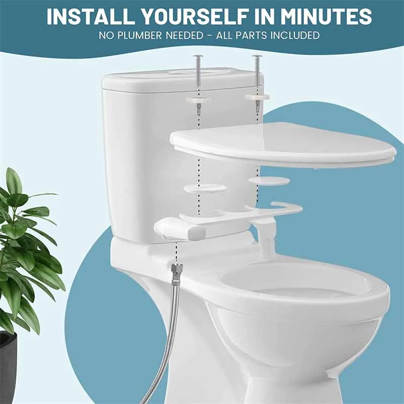 Bidet Attachment Ultra-Slim Toilet Seat Attachment Dual Nozzle Bidet Adjustable Water Pressure Non-Electric Ass Sprayer