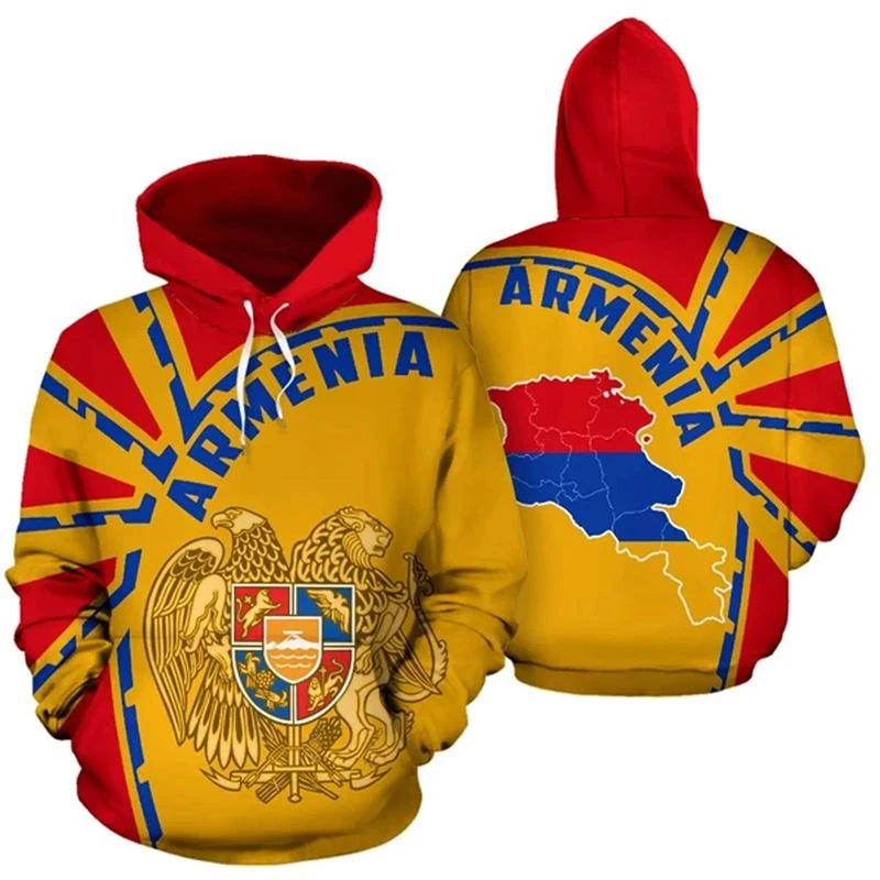 Armenia Flag Printed Hoodie Men Women Long Sleeve Pullover Coat Top National Emblem Pattern Fashion Streetwear Unisex Sweatshirt