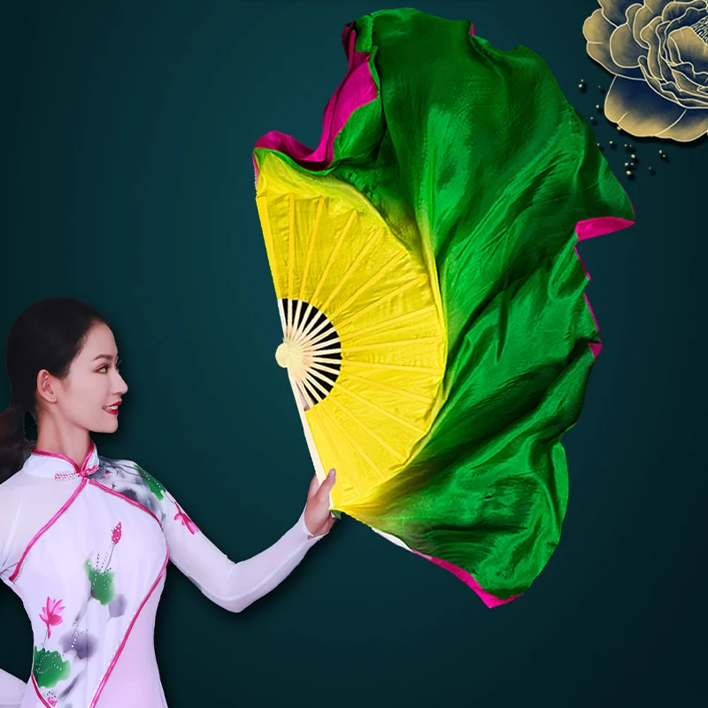 1pc Imitation Silk Dance Fan Double-sided Dual Color Gradient Stage Performance Prop Hand Fan Square Dancing Yangko Fans
