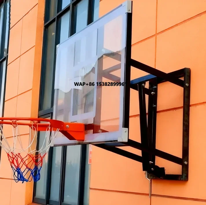 Wall-Mounted Outdoor/Indoor Adult National Standard Basketball Hoop with 180x105cm Tempered Glass Backboard