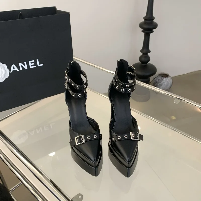 

New Women Shoes Punk Style Pointed Tip High Heels Sandals for Woman Sexy Runway Style Model Shoes Designer Shoes Sandalias Mujer