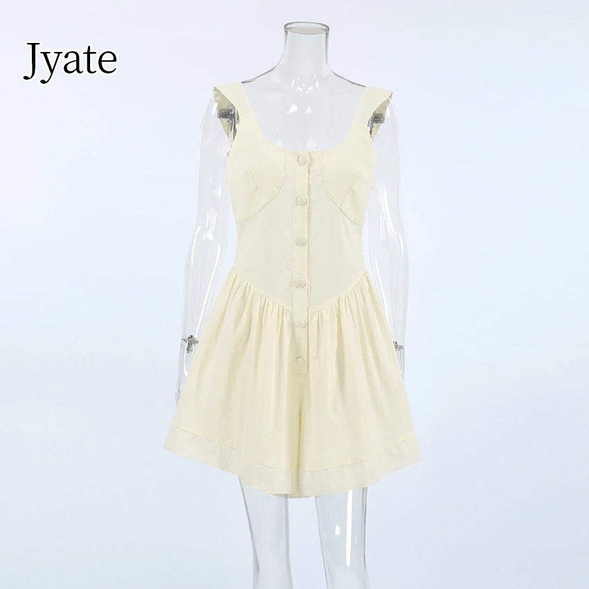 Jyate-Mono de lino y algodón para mujer, peto sin mangas con botones, pantalones cortos bohemios para playa y vacaciones, 2024