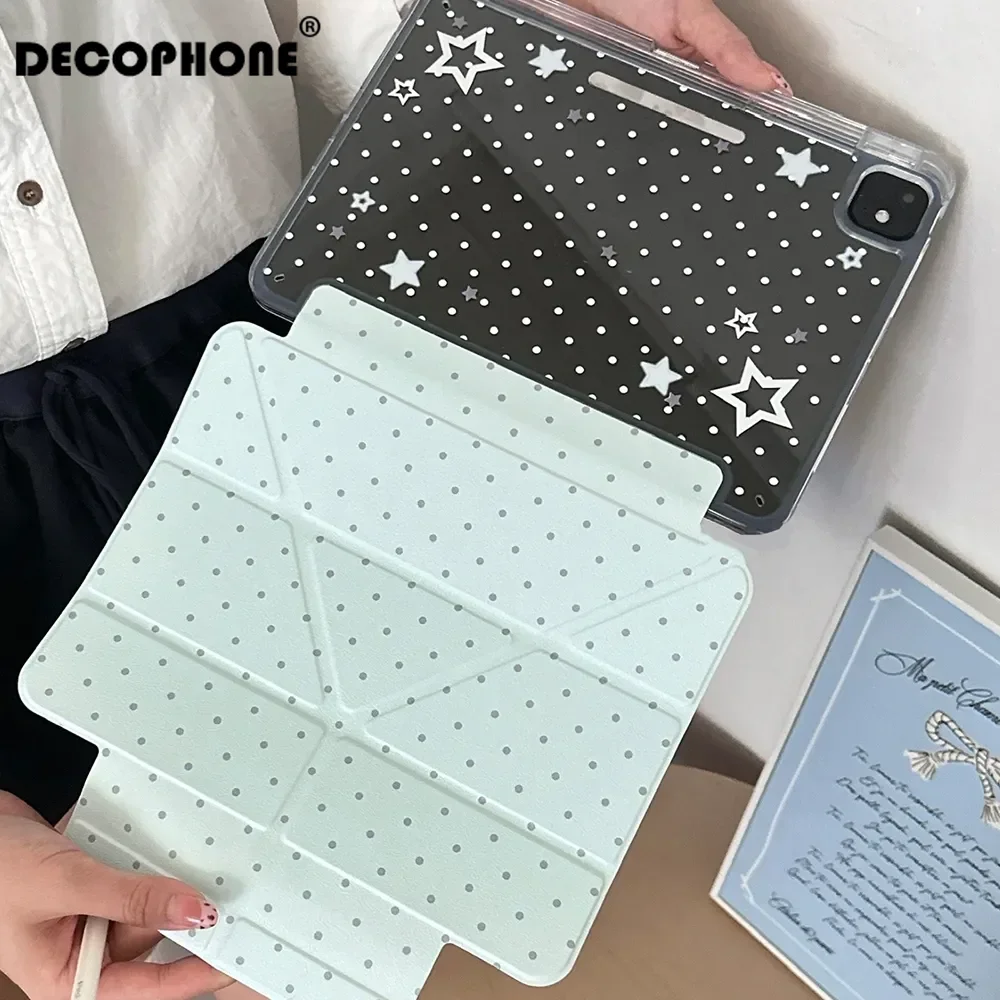 

Korean Green Star Polka Dot 3+Y Folding case For iPad 10th 11th Gen 7/8/9 10.2''/Air 4 5 6 7 11in/ 9.7 Pro11Mini 6 7 12.9"/13"