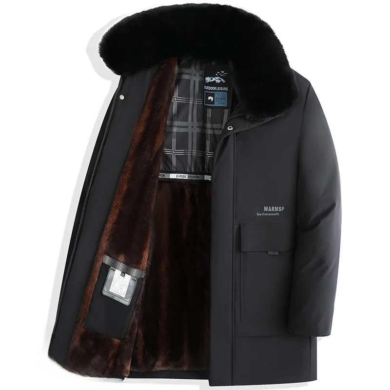

Мужская утепленная хлопковая куртка средней длины с меховым воротником для мужчин среднего и старшего возраста, повседневная верхняя одежда для зимы, весны и осени