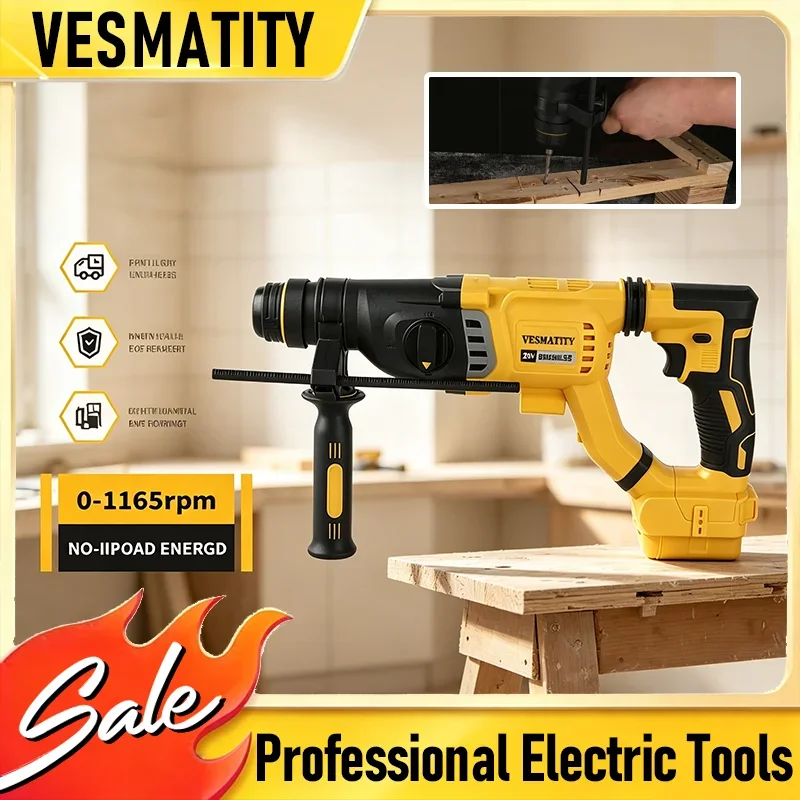 2026 NEW Cordless SDS Rotary Hammer 3-Mode Concrete Wall Metal Wood Drill D-Handle Hot Sale Tool For Lithium-ion battery