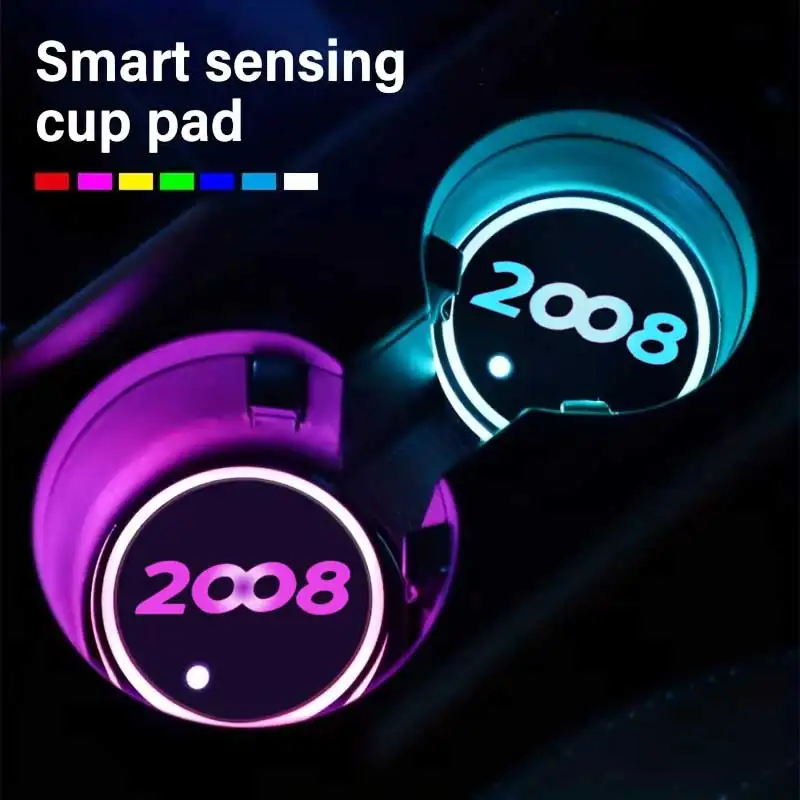 LED Coaster Car Water Cup Coaster Holder 7 Colors USB Charging Atmosphere Light for Peugeot 2008 408 208 301 3008 208XS 208Gti