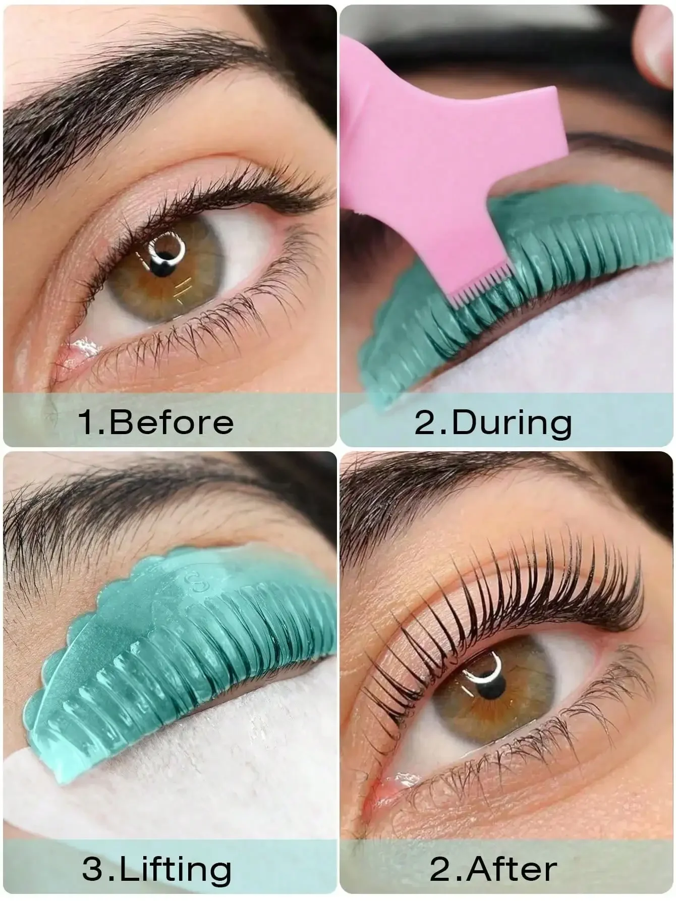 8Pcs (4 Pairs) 4 Sizes Free Glue Silicone Lash Lift Pads, Jelly Self-Adhesive, Reusable Soft, Suitable for Different Eyelash