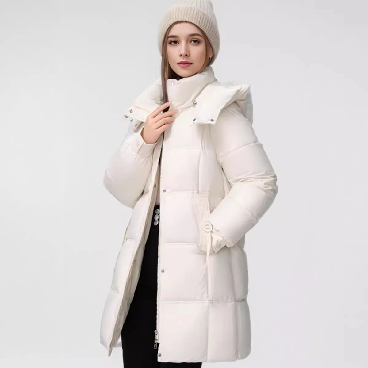 سترة ديمي الموسم للنساء 2025 الشتاء الإناث سترة قطن طويلة عادية مقنع رشاقته الدافئة سترات معاطف سيدة الشتاء سترة #2