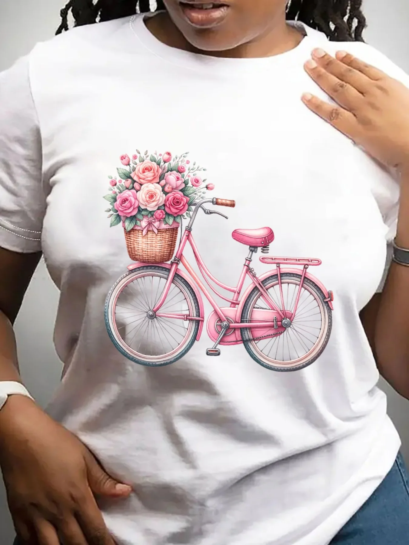 Women's Pink Bicycle Graphic T-Shirt Casual Short Sleeve T-Shirt Summer Harajuku Streetwear Tops Fashion Tees