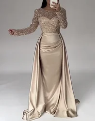 Mermaid Sequin Evening Gown Satin Dress Long Sleeves Floor Length Sparkle Prom Wedding Guest Dress with Overskirt 2024