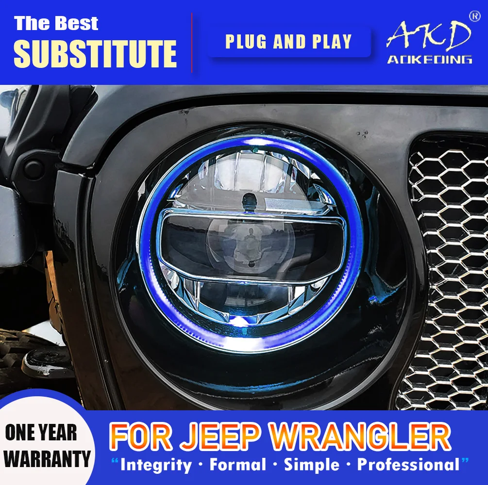 AKD Head Lamp for Jeep Wrangler LED Headlight 2018-2023 Headlights Wrangler DRL Turn Signal High Beam Angel Eye Projector Lens