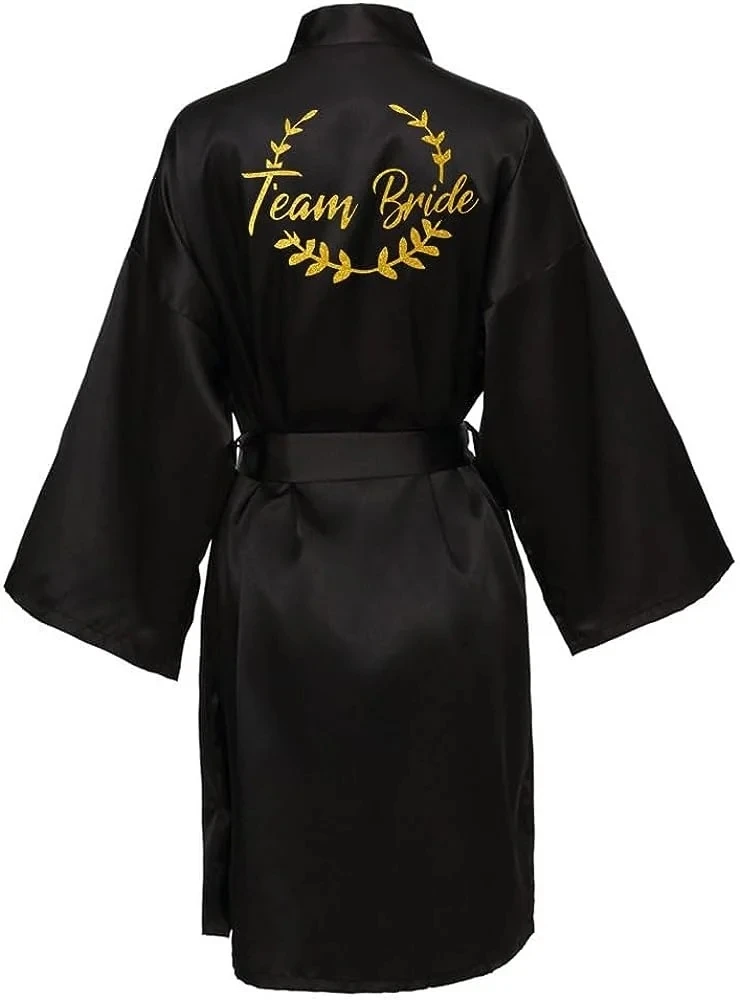 Satin Silk Robes Wedding BathRobe Bride Bridesmaid Dress Women Clothing Sleepwear Gold Letter SP092