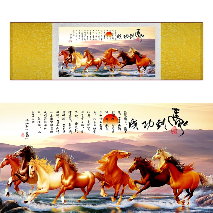 top quality Chinese Horse silk painting  Horse art painting Silk scroll art painting eight horse painting2019062801