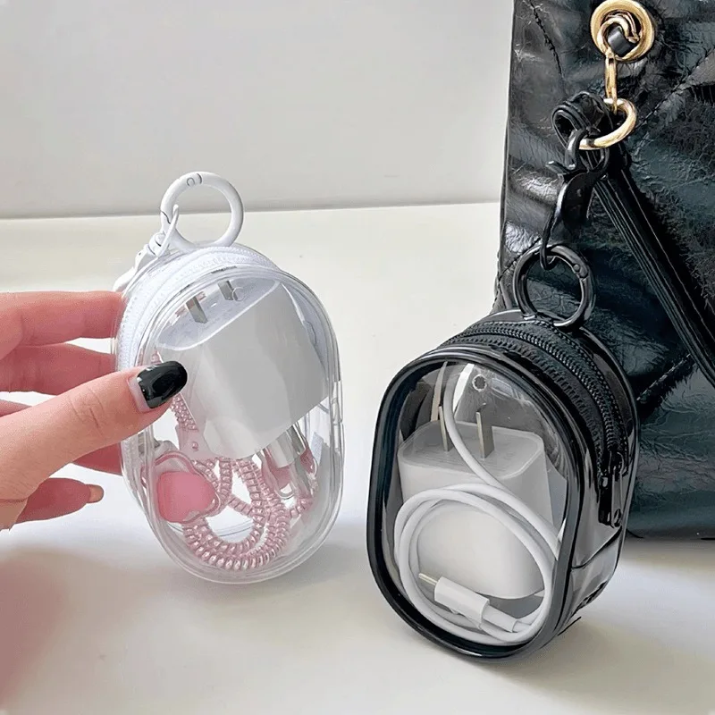 Portable Mini Clear Zipper Storage Bag - Space-Saving Organizer Earphones  Chargers Versatile with Handy Keychain Loop girl New