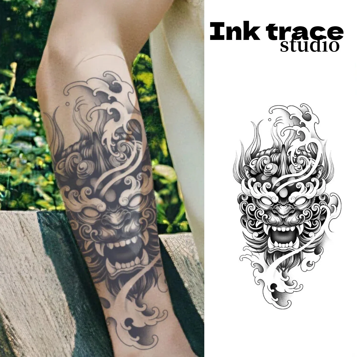 Realistic Premium Auspicious Beast Mask Herbal Tattoo Sticker Unisex Long-lasting 10-12 Days