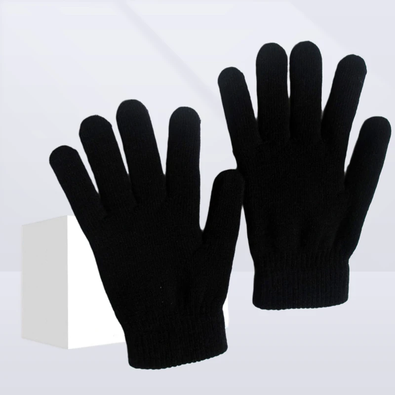 

Unisex Ribbed Knitted Full Finger Gloves For Uv Protection Winter Warm Gloves For Bicycle Gym Men Solid Color Thicken Mittens