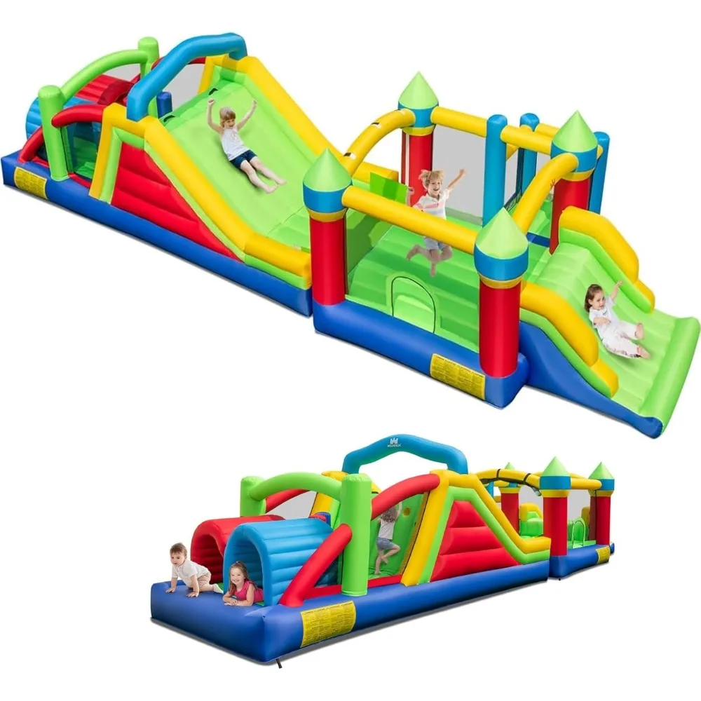 

Inflatable Obstacle Course Bounce House, Kids Huge Sectional Bouncy Castle with Dual Slides, Tunnels, Bounce Area