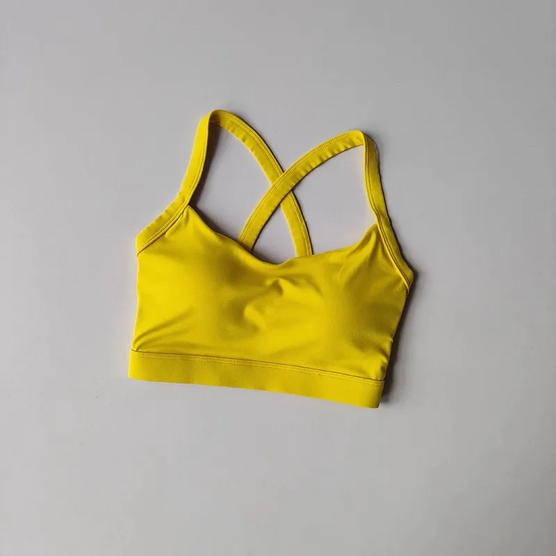Damen-Yoga-Unterwäsche in Unifarben, Fitness-BH, weiches Sport-Top mit überkreuztem Rücken und Push-up-Effekt, mit Brustpolster, Yoga-Top, Sport-Crop-Top. – Detail 2