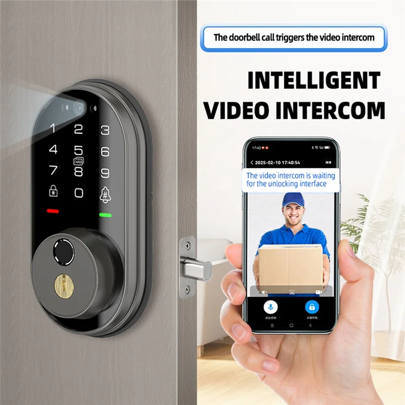 B04C-Tuya Smart Video Intercom Lock For Front Door Featuring App Controlled Electronic Digital Deadbolt Touchscreen Keypad