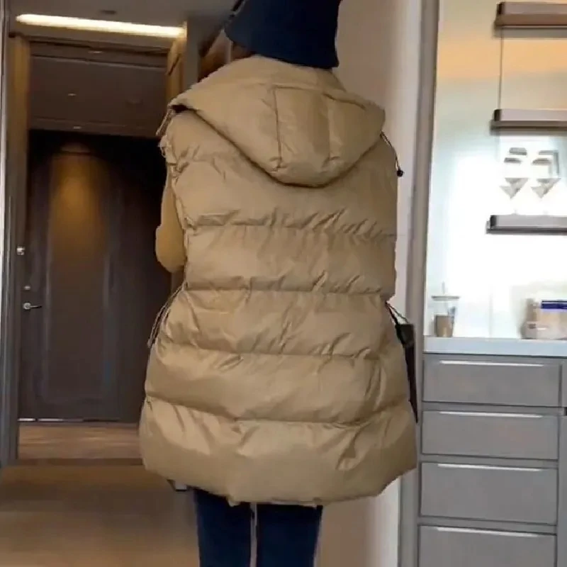 Femmes hiver vers le bas coton gilet veste 2025 nouvelles femmes épais chaud gilet sans manches gilet manteau femmes à capuche vêtements chauds gilet manteau