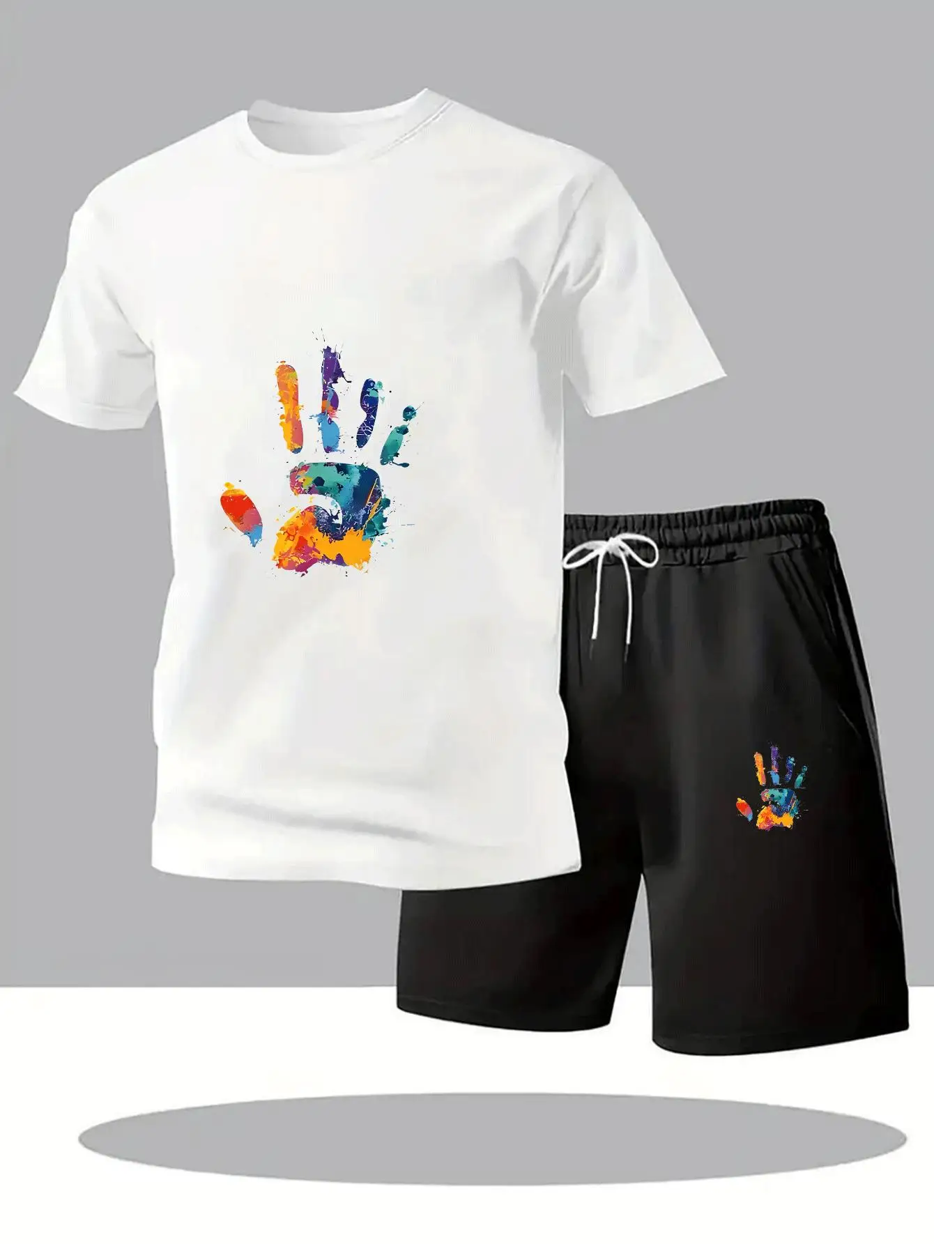 New Men's Short Sleeved Shorts Set Summer Fashion Casual Round Neck Short Sleev…