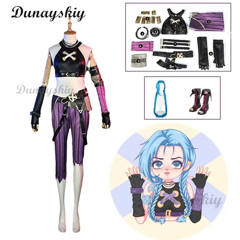 Jinx Cosplay Costume LoL Jinx Arcane Cosplay Uniform Outfits Sexy Women Halloween Party Carnival Suit Cosplay Halloween Costumes