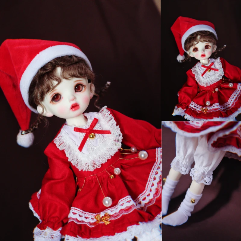 

BJD doll clothes set for 1/3 1/4 1/6 size bjd cute red christmas dress doll accessories (four points)