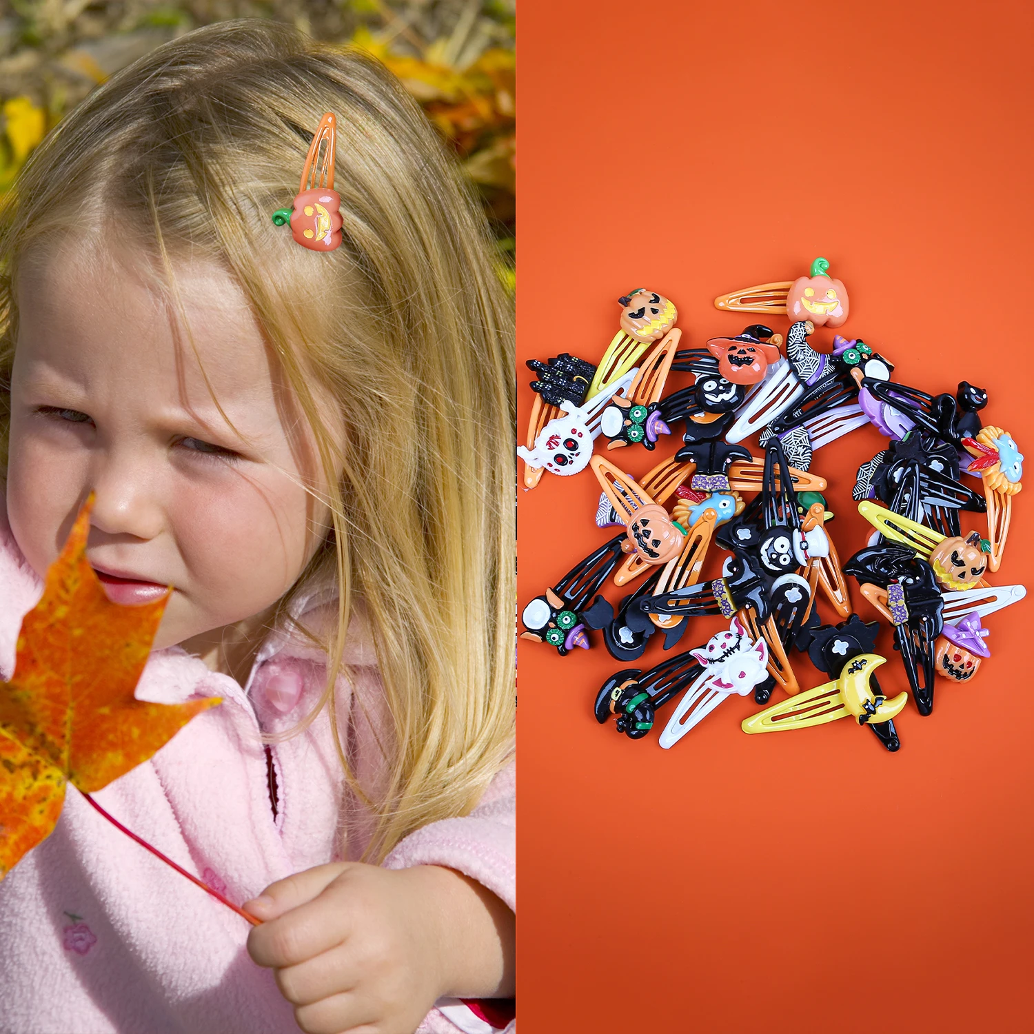 10pcs Halloween Day Hair Clips Cute Grils Cute Pumpkin Hairpin Side Barrettes Devil Hair Clip Party Hair Accessories Mix Styles