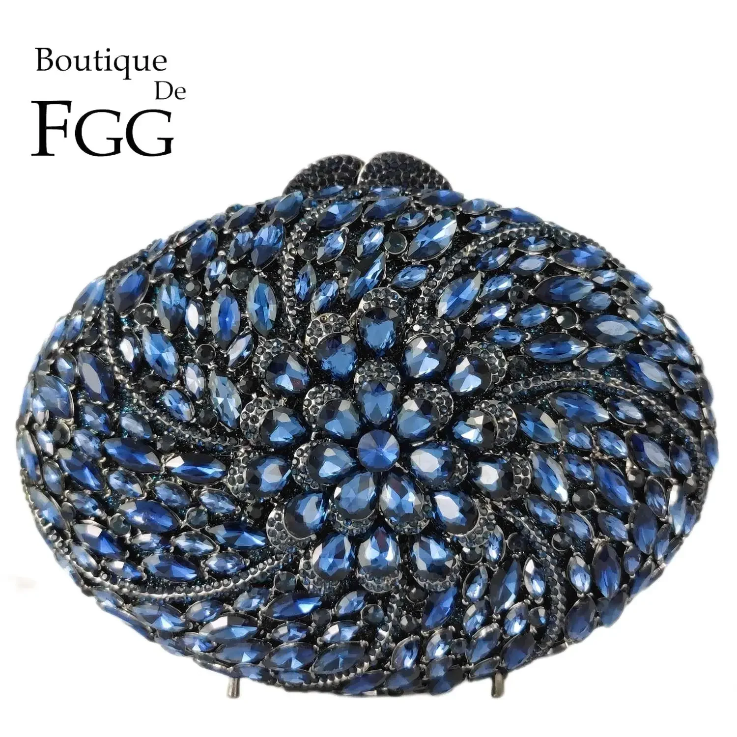 Boutique De FGG (in stock) Women's Fashion Evening Handbags Navy Crystal Clutch Bags Bridal Wedding Prom Rhinestone Purses Bag