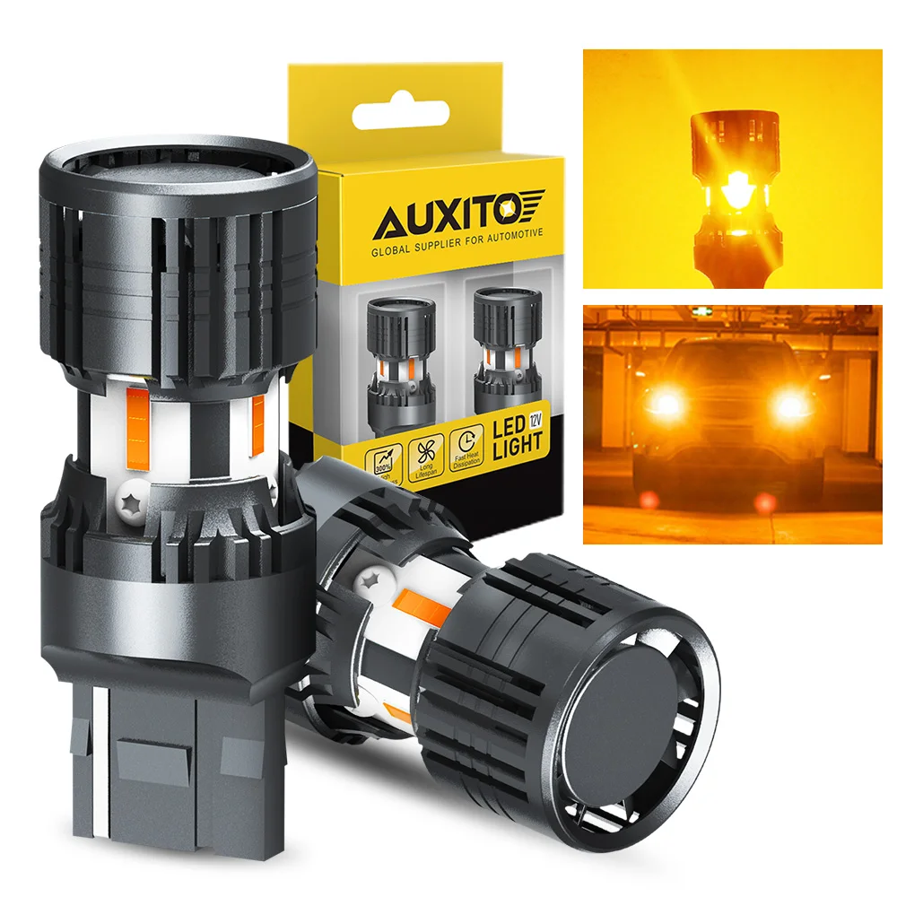AUXITO 2 قطعة Canbus T20 7440 7440NA LED بدوره مصباح إشارة لمبات 2200 كيلو العنبر الأصفر W21W WY21W LED مؤشر مصباح مع مروحة 12 فولت